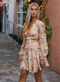 Floral Chiffon Boho Deep V neck backless Dress