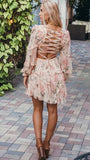 Floral Chiffon Boho Deep V neck backless Dress
