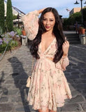 Floral Chiffon Boho Deep V neck backless Dress