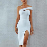 Sexy Slit Irregular Off-Shoulder Bare Back Evening Dress