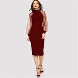 Party Black or Blue Pencil Bodycon Dress With Jacquard Contrast
