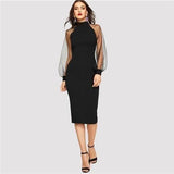 Party Black or Blue Pencil Bodycon Dress With Jacquard Contrast