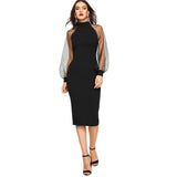 Party Black or Blue Pencil Bodycon Dress With Jacquard Contrast