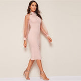 Party Black or Blue Pencil Bodycon Dress With Jacquard Contrast