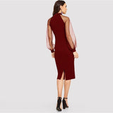 Party Black or Blue Pencil Bodycon Dress With Jacquard Contrast