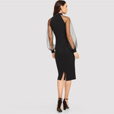 Party Black or Blue Pencil Bodycon Dress With Jacquard Contrast