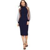 Party Black or Blue Pencil Bodycon Dress With Jacquard Contrast