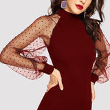 Party Black or Blue Pencil Bodycon Dress With Jacquard Contrast