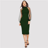 Party Black or Blue Pencil Bodycon Dress With Jacquard Contrast