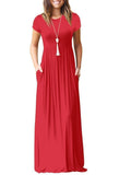 Round Neck  Patch Pocket  Plain Maxi Dress