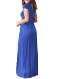Round Neck  Patch Pocket  Plain Maxi Dress