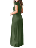 Round Neck  Patch Pocket  Plain Maxi Dress