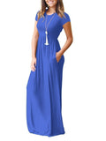 Round Neck  Patch Pocket  Plain Maxi Dress