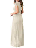 Round Neck  Patch Pocket  Plain Maxi Dress