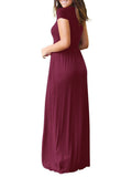 Round Neck  Patch Pocket  Plain Maxi Dress
