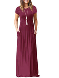 Round Neck  Patch Pocket  Plain Maxi Dress