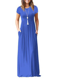 Round Neck  Patch Pocket  Plain Maxi Dress