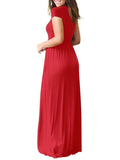 Round Neck  Patch Pocket  Plain Maxi Dress