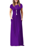 Round Neck  Patch Pocket  Plain Maxi Dress