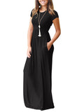 Round Neck  Patch Pocket  Plain Maxi Dress
