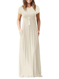 Round Neck  Patch Pocket  Plain Maxi Dress