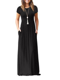 Round Neck  Patch Pocket  Plain Maxi Dress