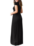 Round Neck  Patch Pocket  Plain Maxi Dress