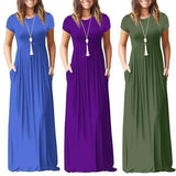 Round Neck  Patch Pocket  Plain Maxi Dress
