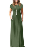 Round Neck  Patch Pocket  Plain Maxi Dress