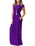 Round Neck  Patch Pocket  Plain Maxi Dress