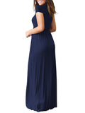 Round Neck  Patch Pocket  Plain Maxi Dress