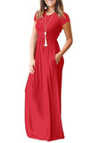Round Neck  Patch Pocket  Plain Maxi Dress