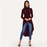 Mock Neck Double Breasted Front Dip Hem Top