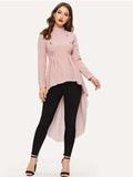 Mock Neck Double Breasted Front Dip Hem Top