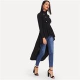 Mock Neck Double Breasted Front Dip Hem Top
