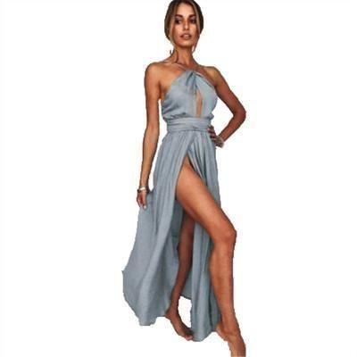 Baby Blue Halter Backless Dress with Keyhole Cutout