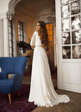 Fashion Long Sleeve Lace V-back Wedding Dress