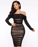 Ready In A Ruched Off Shoulder Midi Dress - Black