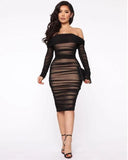 Ready In A Ruched Off Shoulder Midi Dress - Black