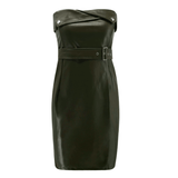 Off Shoulder Artificial Leather Slim Dress-Army Green