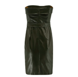 Off Shoulder Artificial Leather Slim Dress-Army Green