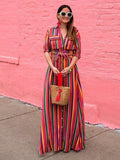 Bohemia Striped Shirt Maxi Dress