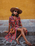 Bohemia Striped Shirt Maxi Dress