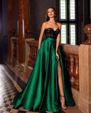 Lace Strapless Green Side-split Evening Dress