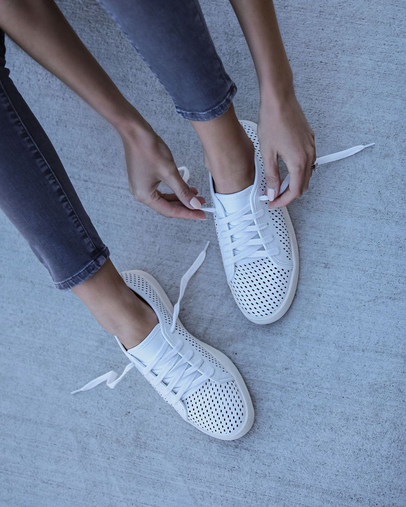 Montecito Faux Leather Perforated Sneakers - White