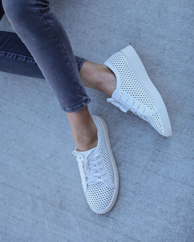 Montecito Faux Leather Perforated Sneakers - White