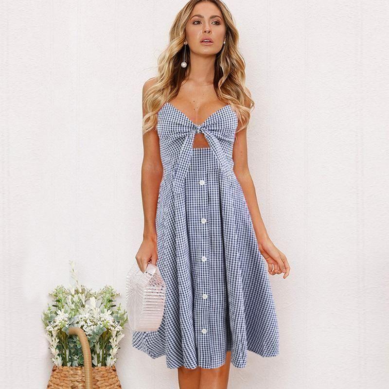 Blue Gingham Tie-Front Dress