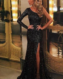 Elegant Slash Neck Spilt Sequin Evening Dress