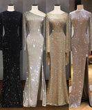 Soarswe Women's Elegant Round Neck Black Formal Long Evening Dress