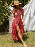 Bohemia V-neck Printed Beach Maxi Dresses